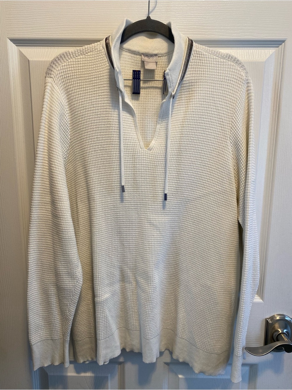 Chico’s Zenergy Cream Waffle-Knit V-Neck Sweater